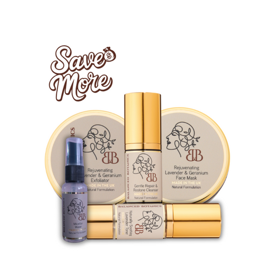 Cosmetic products with 'Save More' text on a white background