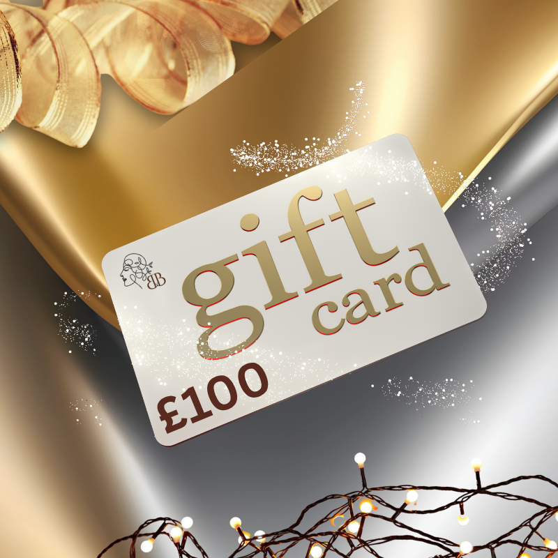 Gift card with £100 value on a gold background with decorative elements