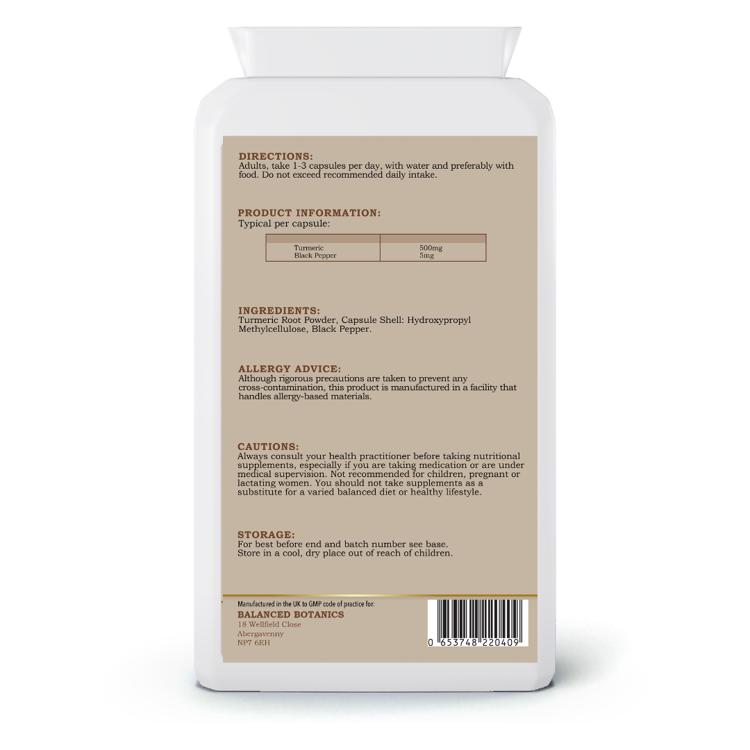 Supplement bottle label with text on a white background