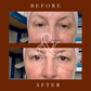 Before and after comparison of a person wearing a pink headscarf with a brown border.
