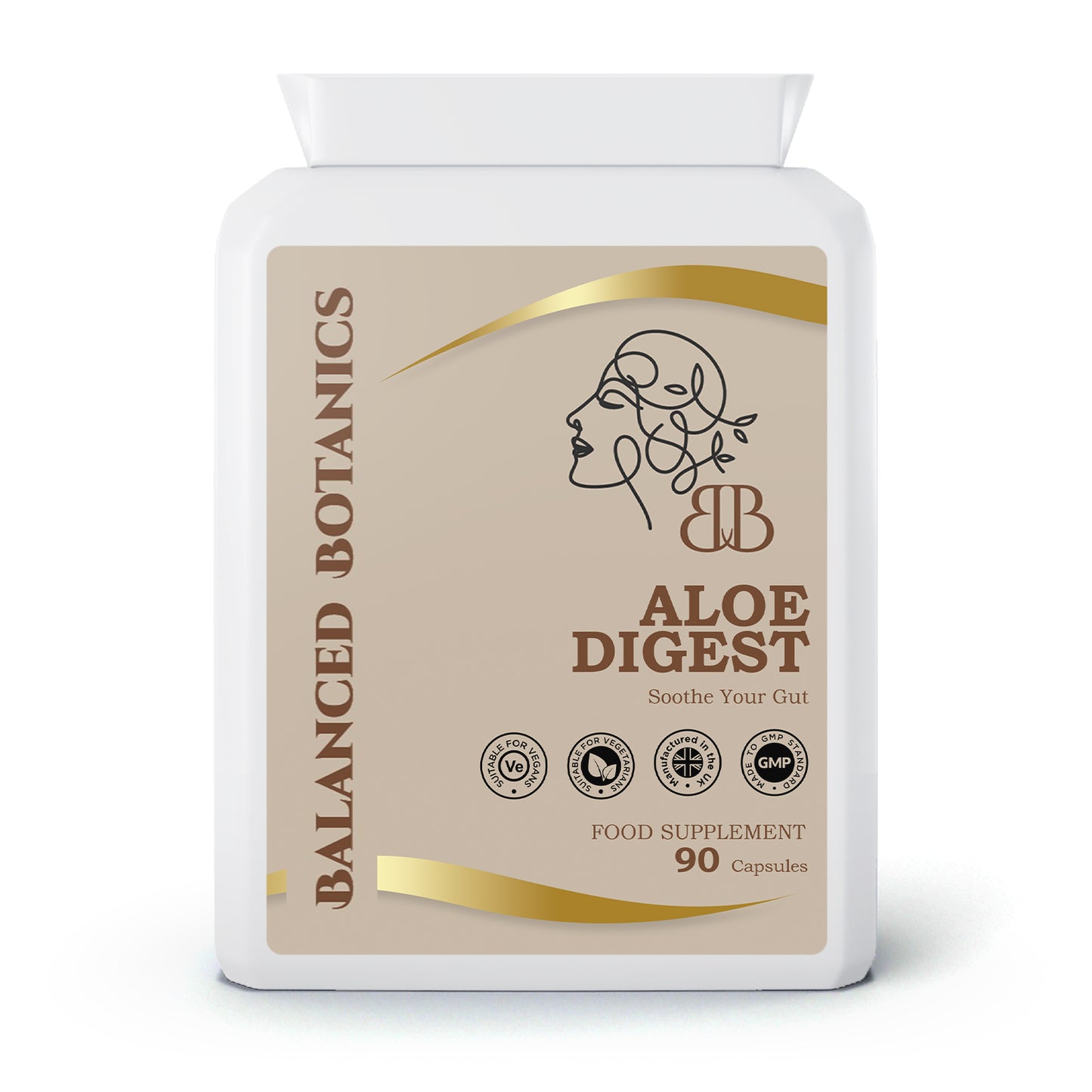 Balanced Botanics Aloe Digest supplement packaging on a white background